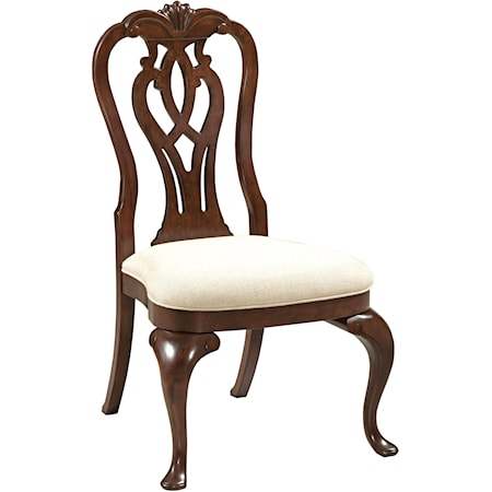 Traditional Queen Anne Side Chair with Upholstered Seat
