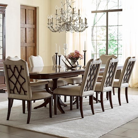 Nine Piece Formal Dining Set with Upholstered Chairs