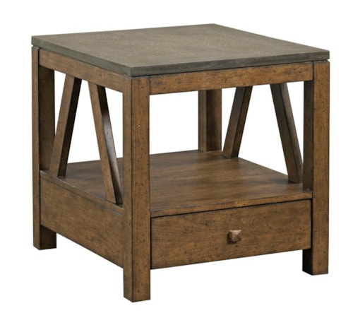 Industrial Rustic End Table with Drawer and Finished Concrete Top