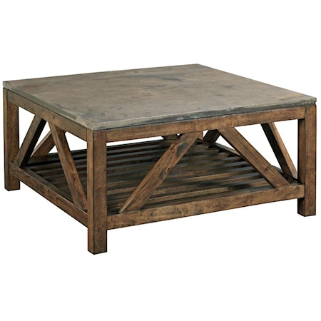 Industrial Rustic Square Cocktail Table with Finished Concrete Top