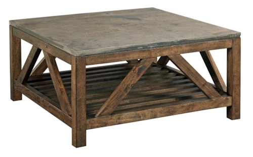 Industrial Rustic Square Cocktail Table with Finished Concrete Top