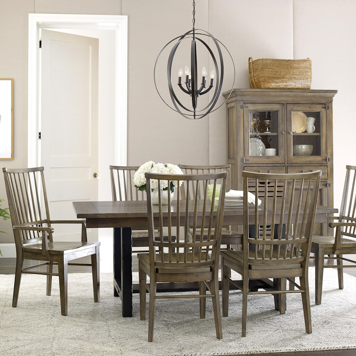 Kincaid Furniture Mill House Dining Table Set with 6 Chairs