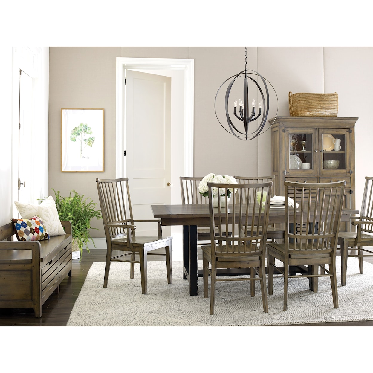 Kincaid Furniture Mill House Dining Table Set with 6 Chairs