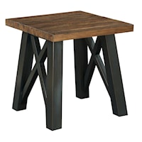 Crossfit End Table with Solid Acacia Top and Rustic Metal Base