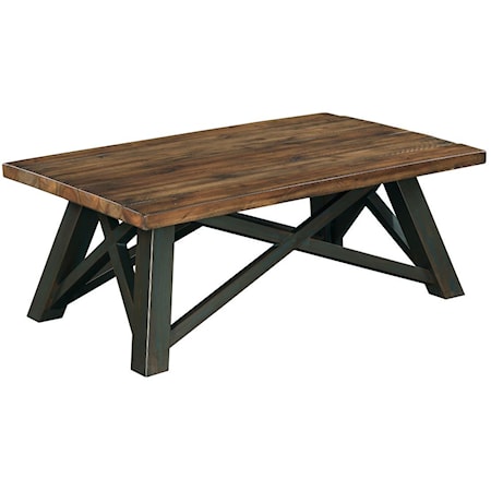 Crossfit Rectangular Coffee Table with Solid Acacia Top and Rustic Metal Base