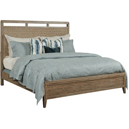 Linden Queen Solid Wood Panel Bed with Woven Seagrass Headboard