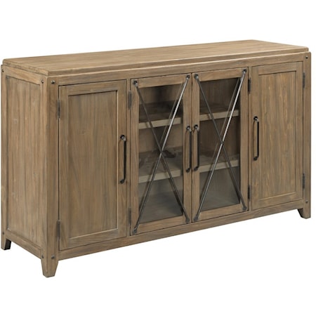 Dawson 4-Door Solid Wood Server with Glass Doors and Metal Trim