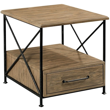Modern Rustic Solid Wood End Table with Drawer