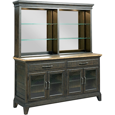 Rockland Solid Wood Buffet with Touch Lighting and Mirrored Back             
