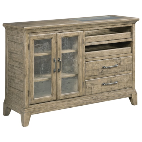 Pleasant Hill Solid Wood Wine Server with Glass-Topped Wine Racks and Wire Management                        