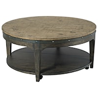 Artisans Round Solid Wood Cocktail Table with Hidden Casters                     