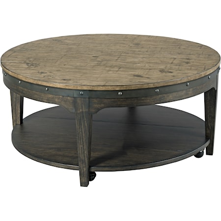 Artisans Round Solid Wood Cocktail Table with Hidden Casters                     