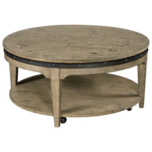 Artisans Round Solid Wood Cocktail Table with Hidden Casters                     