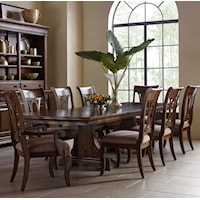 Nine Piece Trestle Table and Harp Back Chairs Set