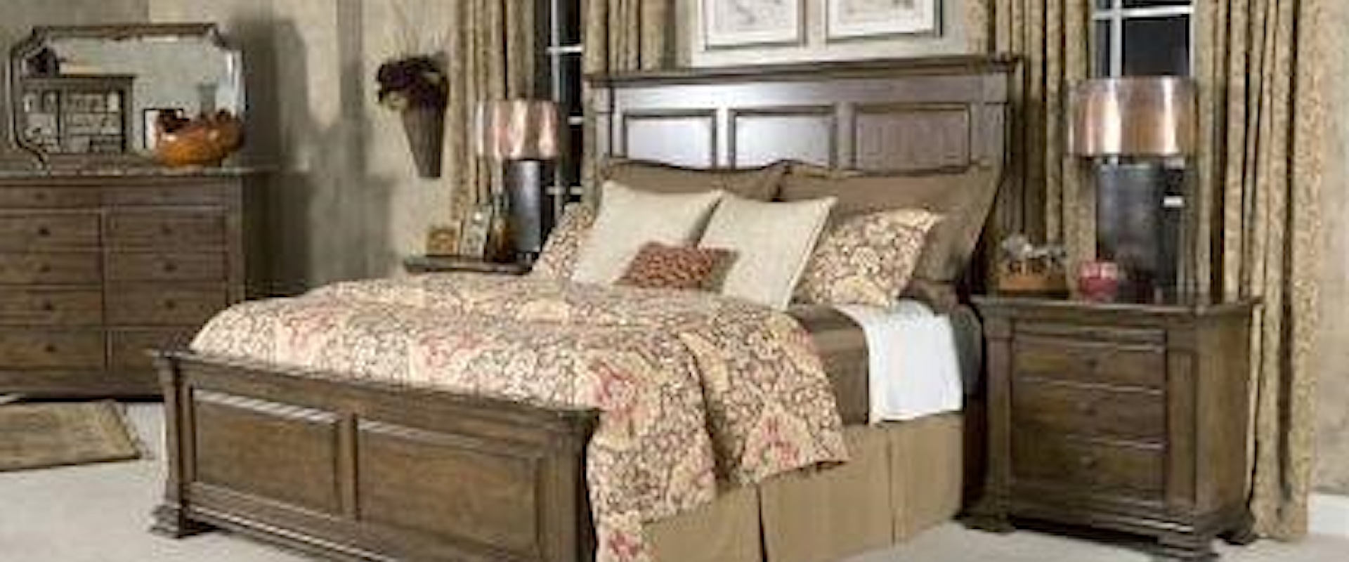 Queen Bed Set, Bureau Dresser, Nightstand, and Mirror