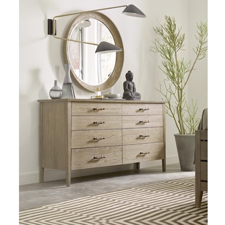 Contemporary Solid Wood Dresser and Mirror Set