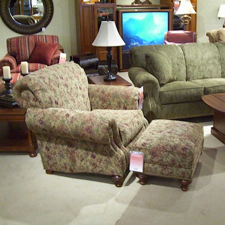 Rolled arm chair and ottoman