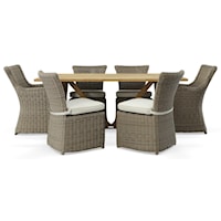 Outdoor Teak Table with Woven Arm and Side Chairs