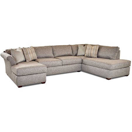 Three Piece Sectional Sofa with Flared Arms and RAF Sofa Chaise 