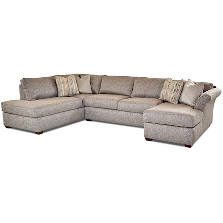 Three Piece Sectional Sofa with Flared Arms and LAF Sofa Chaise 