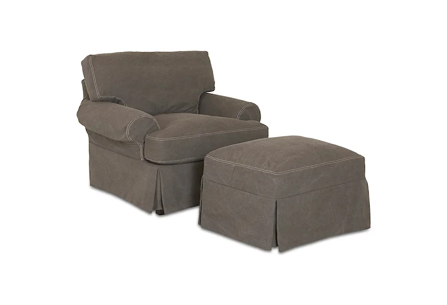 Lahoya Slipcover Chair &  Ottoman Set by Klaussner at Johnny Janosik