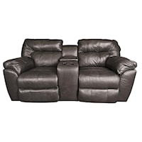 Leather Match Power Loveseat with Console , Storage and Cup Holders