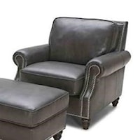Leather Chair with Rolled Arms and Nailheads