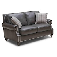 Leather Loveseat with Rolled Arms and Nailheads