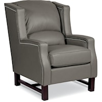 Cosmopolitan Transitional Wing Chair with Nailheads and Exposed Wood Trim