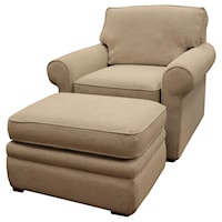 Chair with Rolled Arms & Ottoman