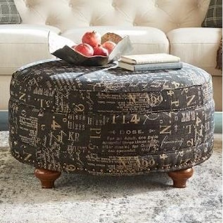 Coronet Round Storage Ottoman with ComfortCore Cushion and Hidden Casters