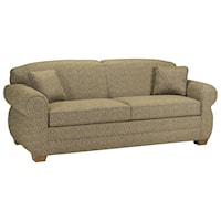 Stationary Sofa with Rolled Arms and Tapered Wood Feet