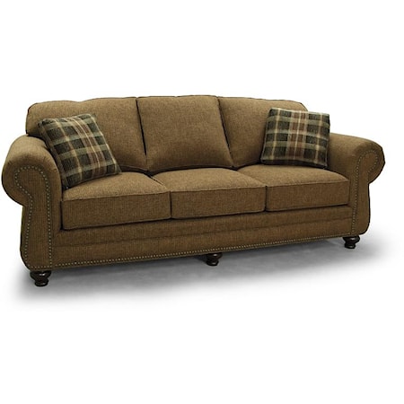 Transitional Rolled Arm Sofa with Nailhead Accents