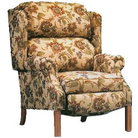 Traditional High Back Recliner with Oak Chippendale Leg