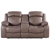 Leather Power Reclining Console with Adjustable Headrest