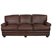 Traditional 3 Seat Sofa with Panel Arms, Exposed Feet and Nail Head