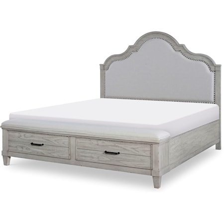 King Upholstered Panel Bed with Storage Footboard