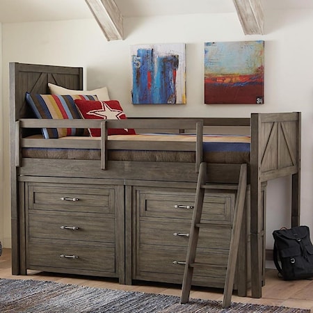 TWIN MID LOFT BED WITH DRAWER DRESSERS