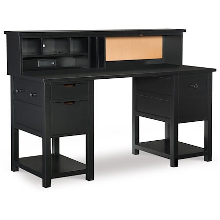 Jr. Executive Hutch Desk with USB Ports and Corkboard
