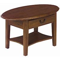 Casual Oval Coffee Table with Drawer and Shelf