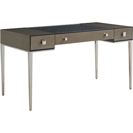 Foreau Writing Desk with Drop Front Keyboard Storage and Mirrored Top