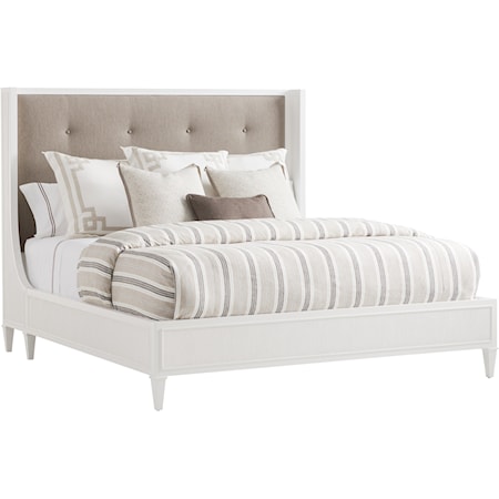 Arlington King Platform Bed with Upholstered Tufted Headboard in Custom Fabric