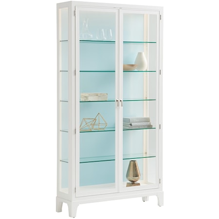 Lakeshore Full Length Glass Curio Cabinet (Sky Blue) with Adjustable Shelves and and LED Lights