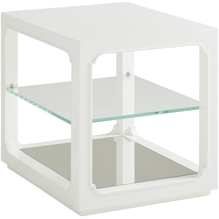 Glenwood End Table with 1 Glass Shelf and Mirrored Bottom