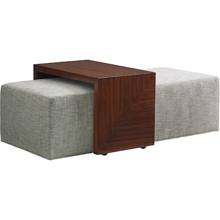 Broadway Cocktail Ottoman with Sliding Wood Tray