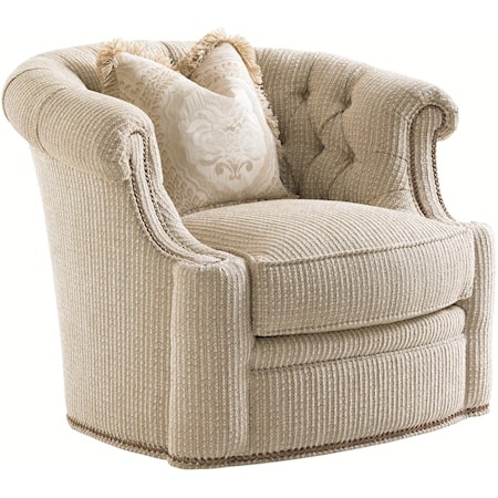 Feroni Swivel Tub Chair with Tufted Back and Nailheads