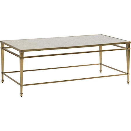 Transitional Millington Metal Cocktail Table with  Burnished Brass Finish and Antiqued Mirror Top 