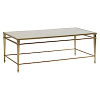 Transitional Millington Metal Cocktail Table with  Burnished Brass Finish and Antiqued Mirror Top 