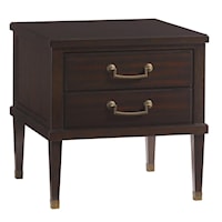 Transitional Chandler Two Drawer End Table with Burnished Brass Ferrules