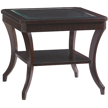 Transitional Hillcrest Lamp Table with Beveled Glass Top